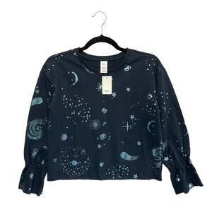 Tea Collection Starry Skies Ruffle Sleeve Top NWT Girl's Sz 12 Navy Celestial